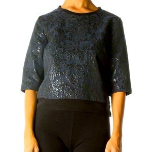Simply Vera Vera Wang
Black Blue Shiny Jacquard 3/4 Sleeve Textured Top